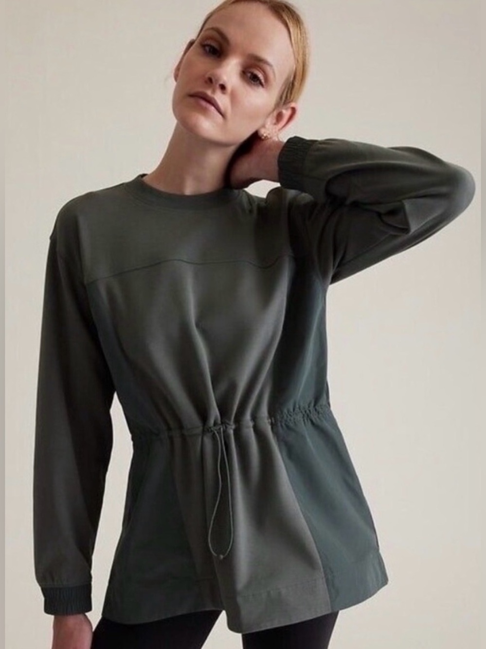 Athleta Olive Green Drawstring Waist Pullover Sweatshirt